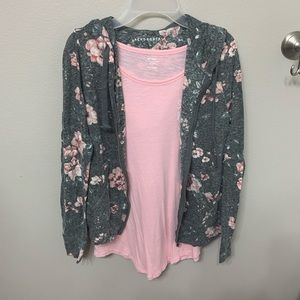 Thin, Flowered Zip-Up Hoodie (FITS ADULT SMALL)